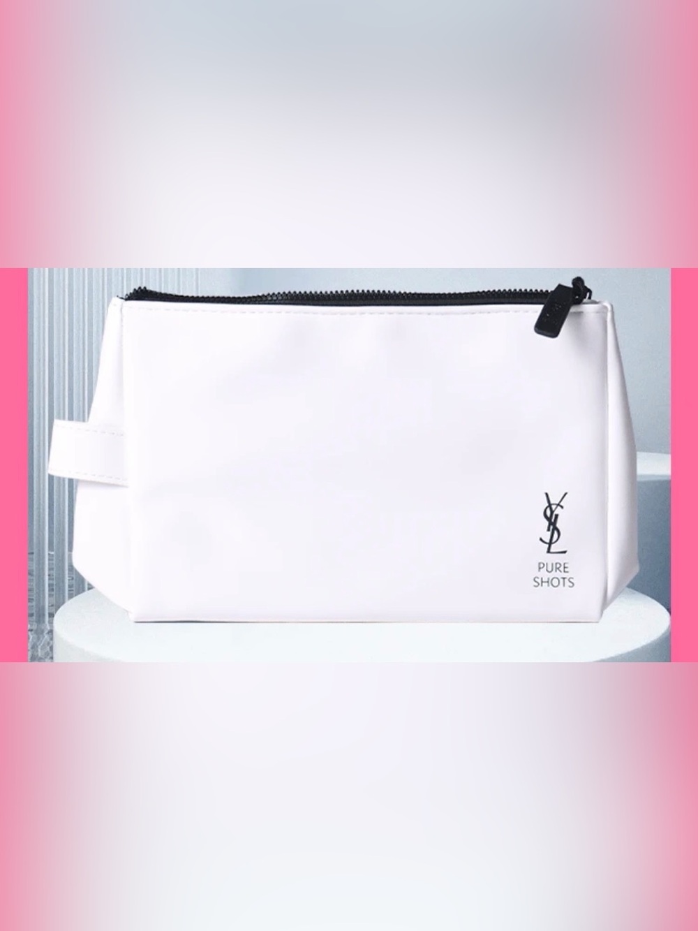 Minimal White Cosmetic Pouch with Black Zipper